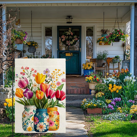 Hsrvivi floral tulip artwork flag brightens patios and decks.