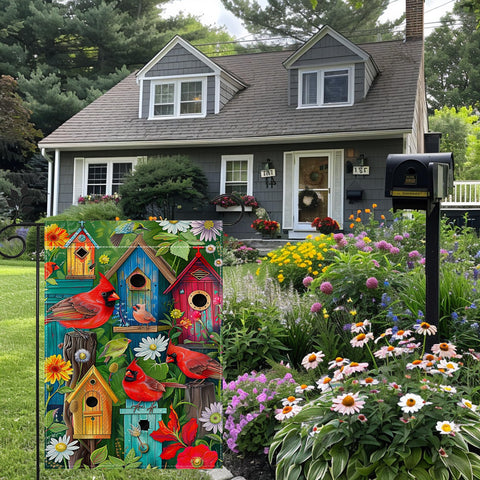 hsrvivi flowers and red birds garden flag welcoming spaces