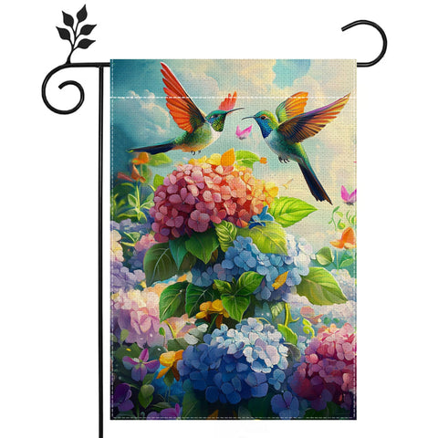 Hsrvivi hummingbirds hydrangeas garden flag front view adds vibrant outdoor color