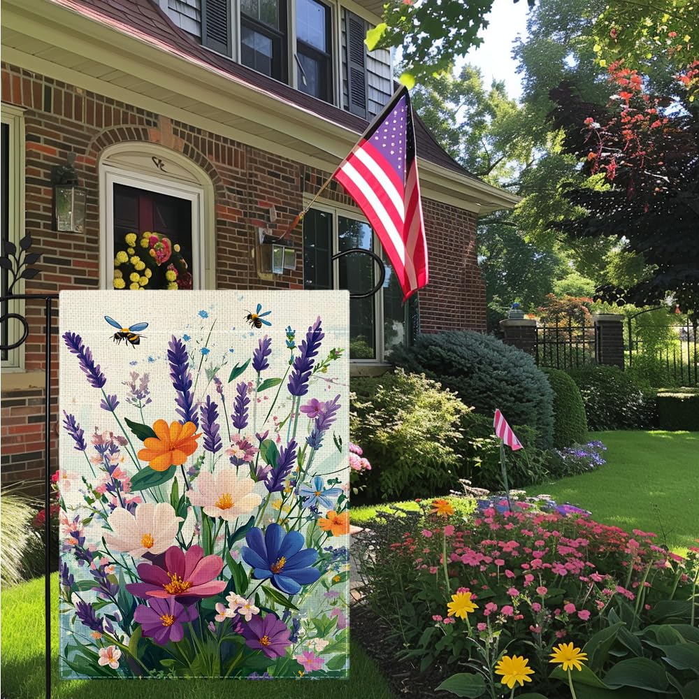 Hsrvivi double-sided garden flag showing vivid floral imagery from both sides.