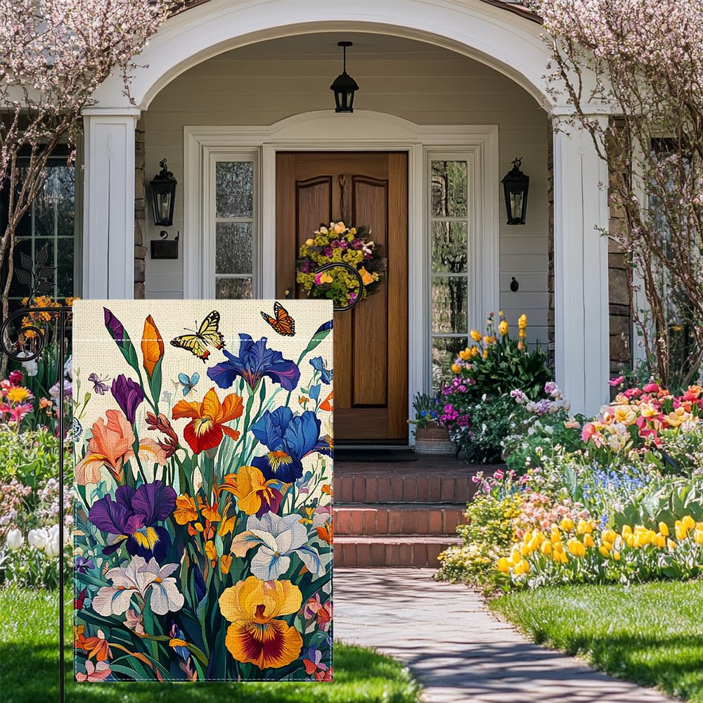 Hsrvivi Spring Irises Garden Flag back view remains vivid from any angle