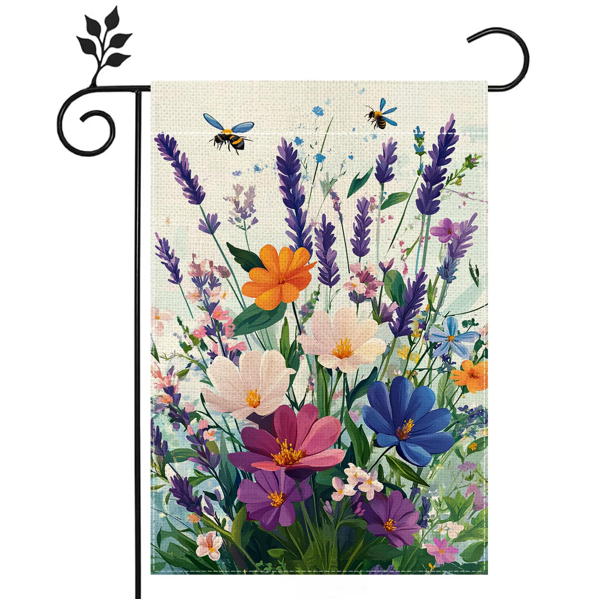 Hsrvivi spring lavender garden flag with blooms and bee accent for outdoor charm.