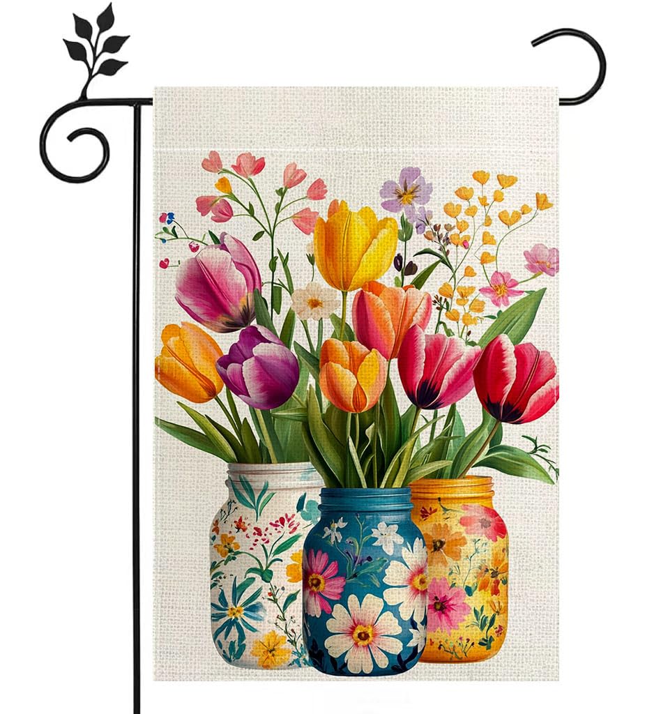 Hsrvivi spring tulip mason jar flag for cheerful curb appeal.