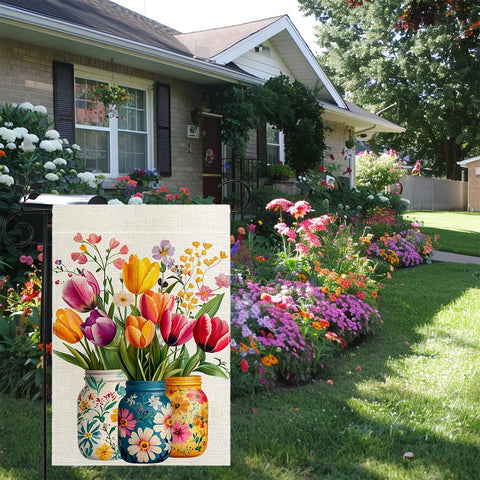Hsrvivi welcome garden flag closeup enhances inviting entrance décor.