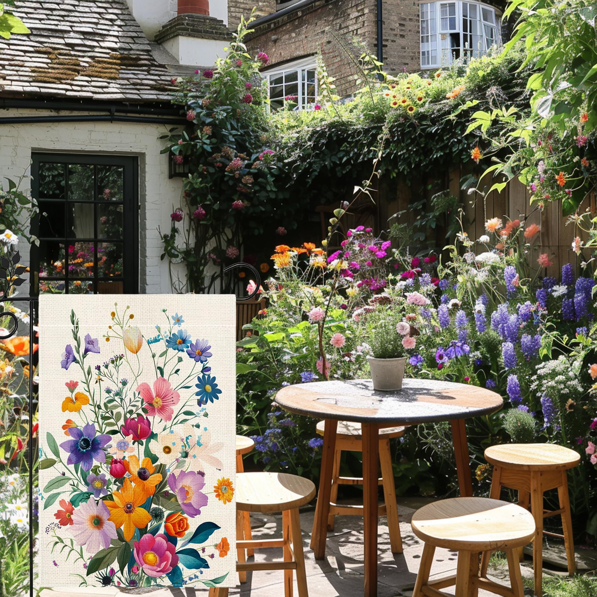 Hsrvivi welcome flag decorates porches and gardens with colorful charm.