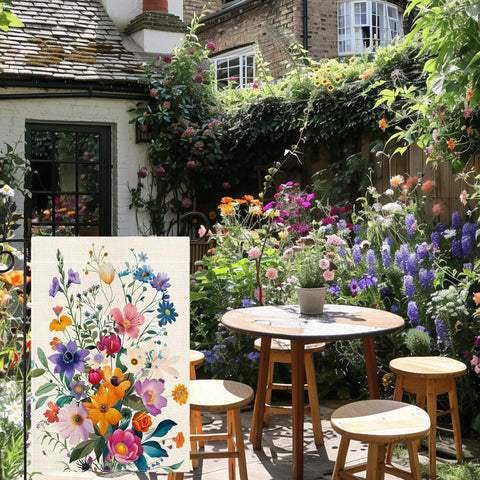 Hsrvivi welcome flag decorates porches and gardens with colorful charm.