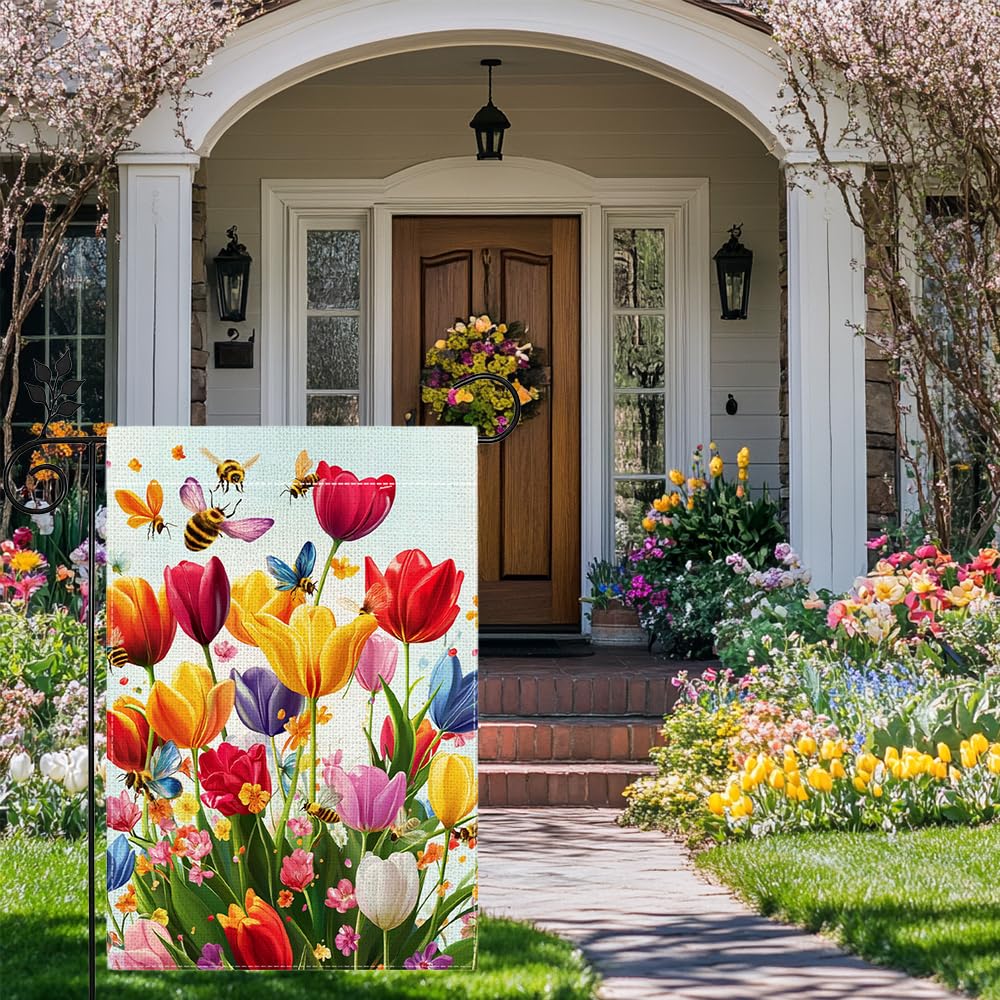 Hsrvivi welcome tulips flag side a showcases vivid colors from any angle.