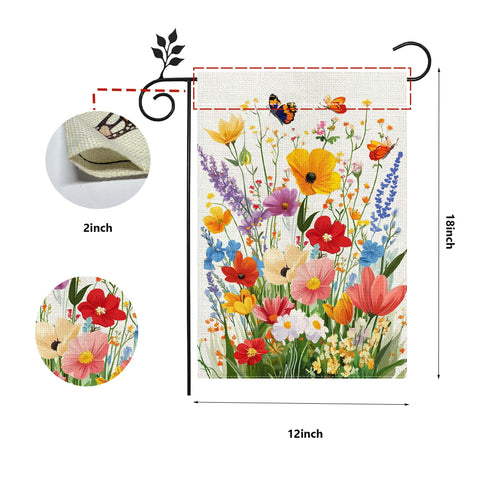 Hsrvivi welcome-flag close-up with butterflies and blossoms for inviting curb appeal.
