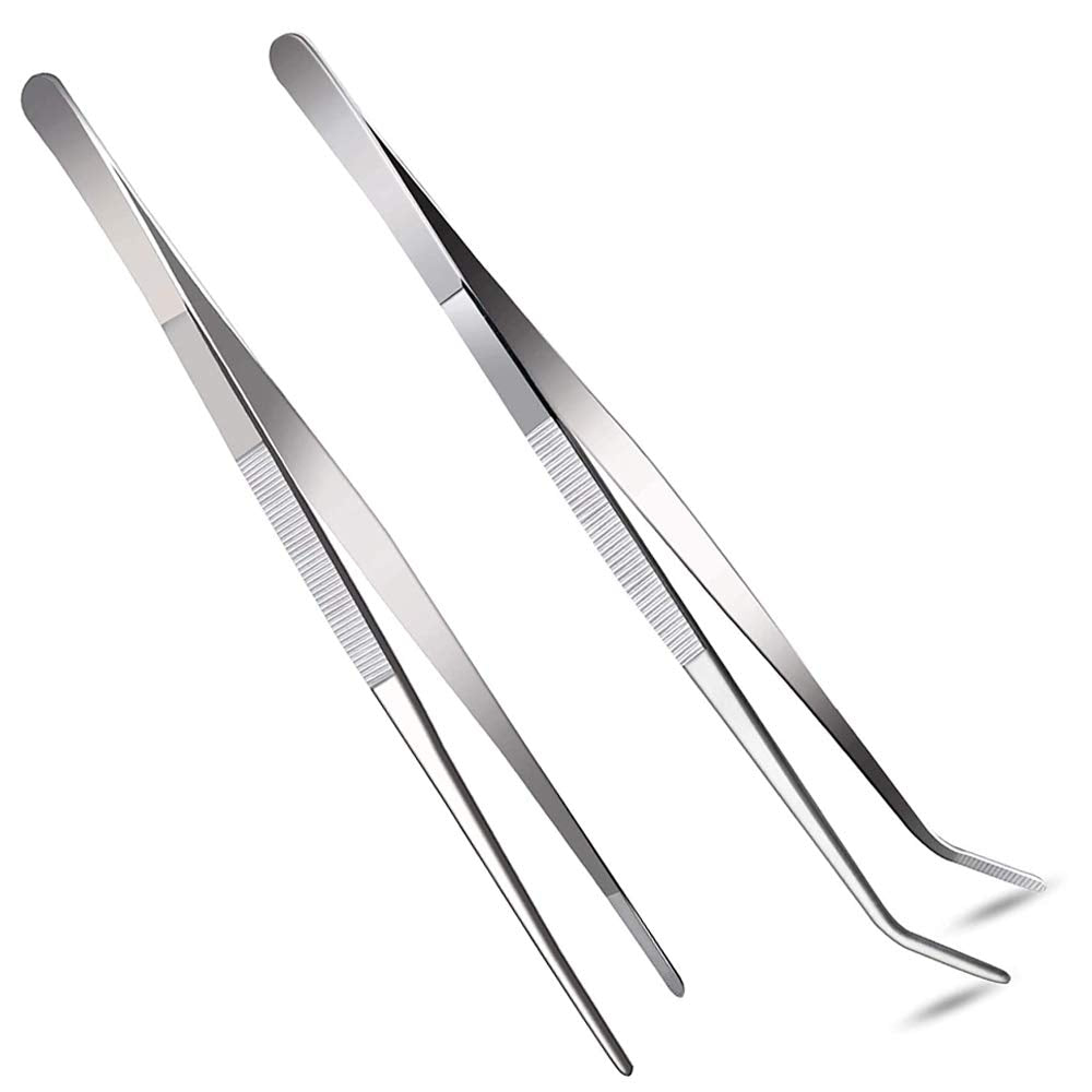 HSTECH 12-inch straight-tip tweezers for precise kitchen and garden use.