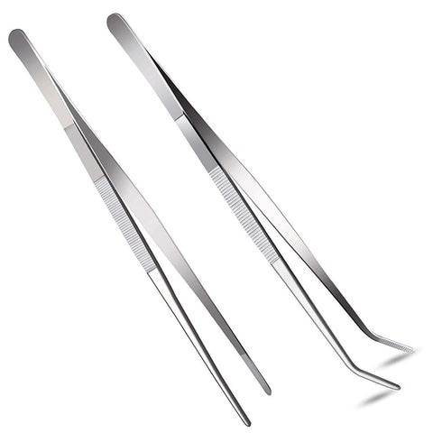 HSTECH 12-inch straight-tip tweezers for precise kitchen and garden use.
