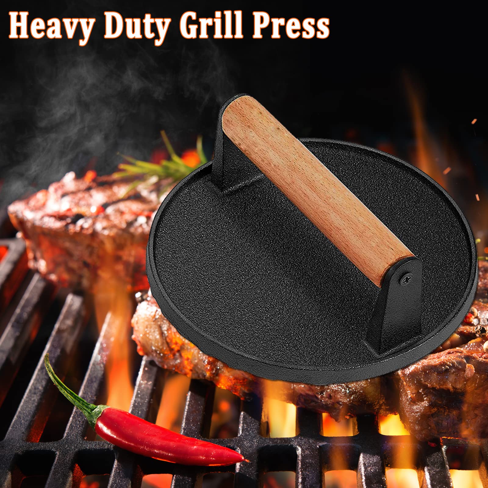 HSUJCYF burger press with upgraded wooden handle for safe grip.