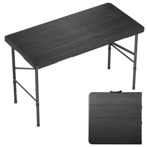 Hsundries 4 ft folding table with wood-grain desktop for indoor and outdoor dining.
