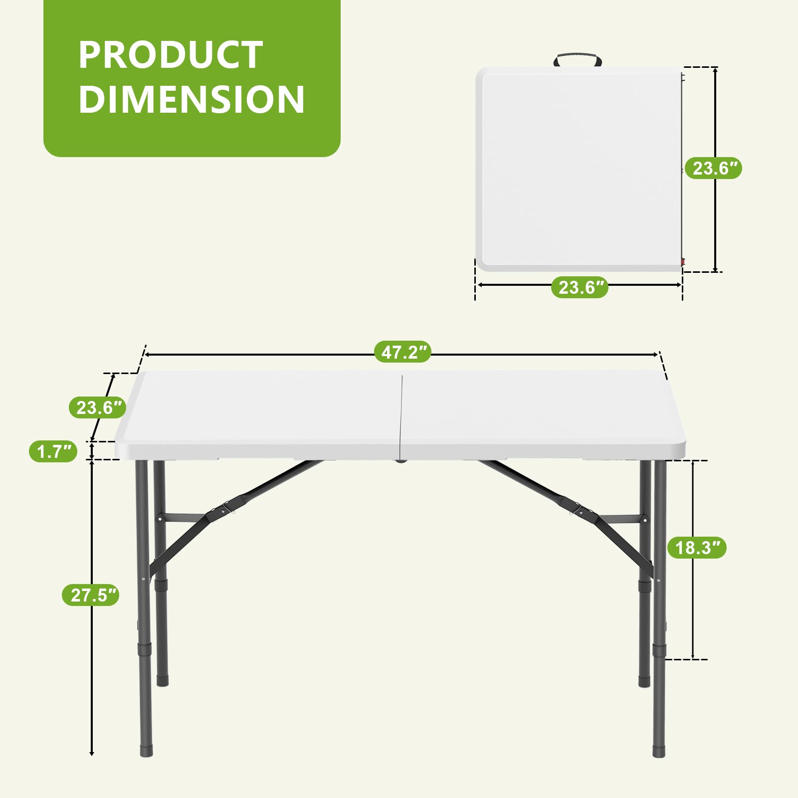 Hsundries folding table height adjustment in use for comfortable seating.