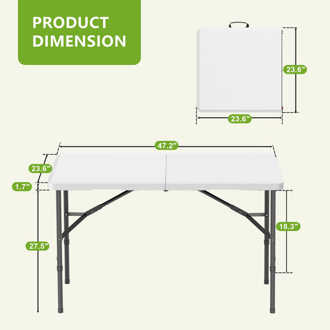 Hsundries folding table height adjustment in use for comfortable seating.