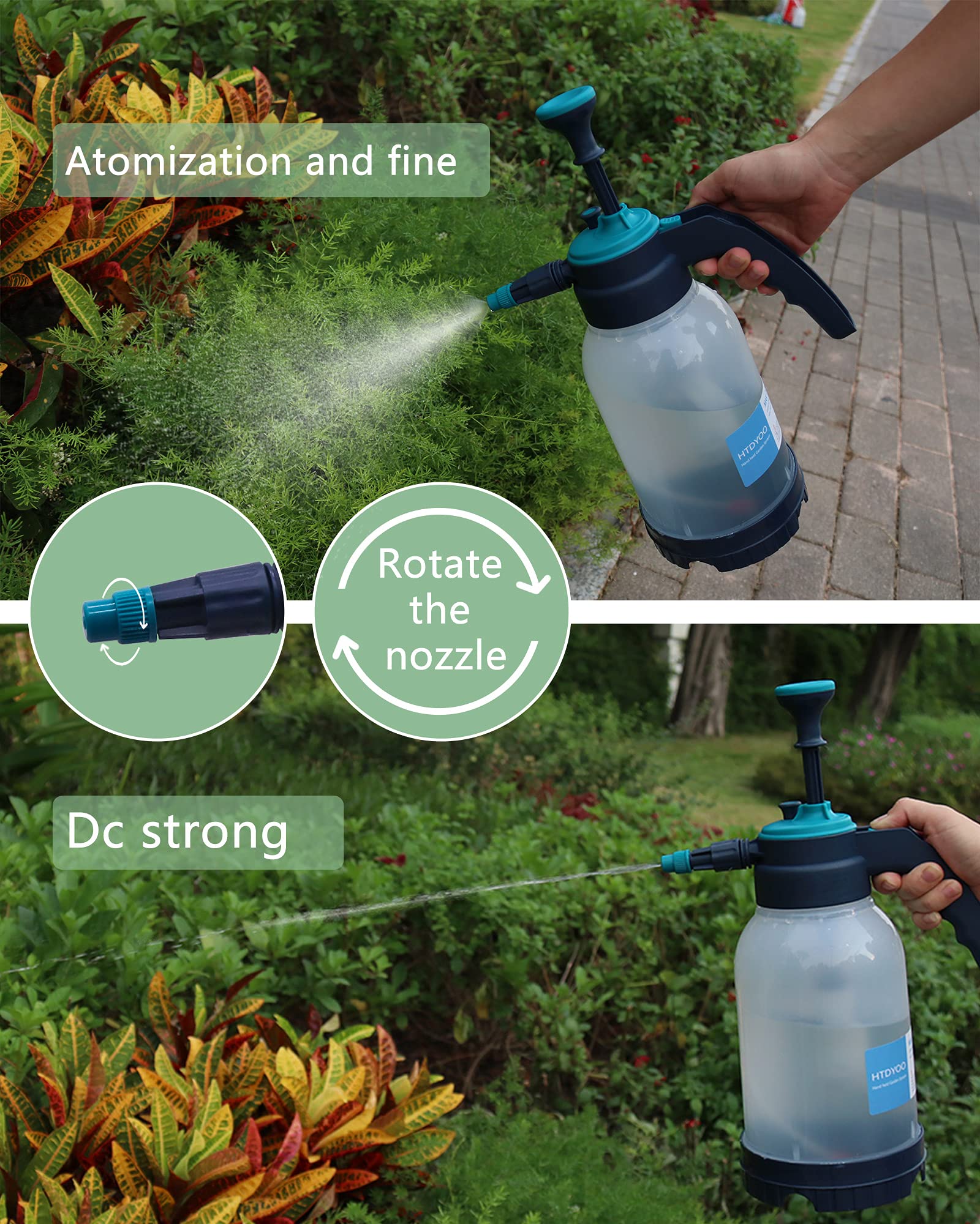 HTDYOO 0.5 gallon sprayer with adjustable nozzle for mist to stream control