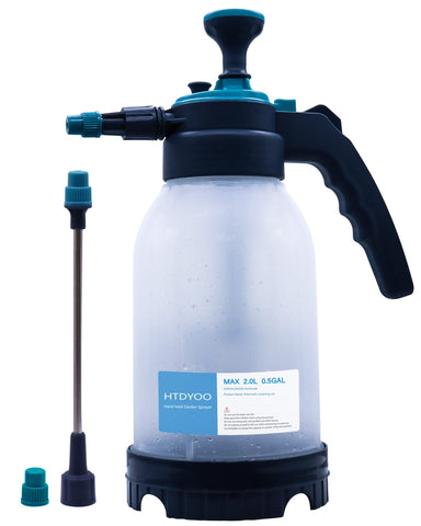 HTDYOO 0.5 gallon garden sprayer with extended wand for precise watering in hard-to-reach areas