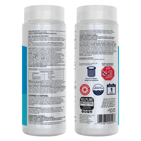 HTH 1-inch tabs above-ground pool dispensing scene shows steady sanitizer release.