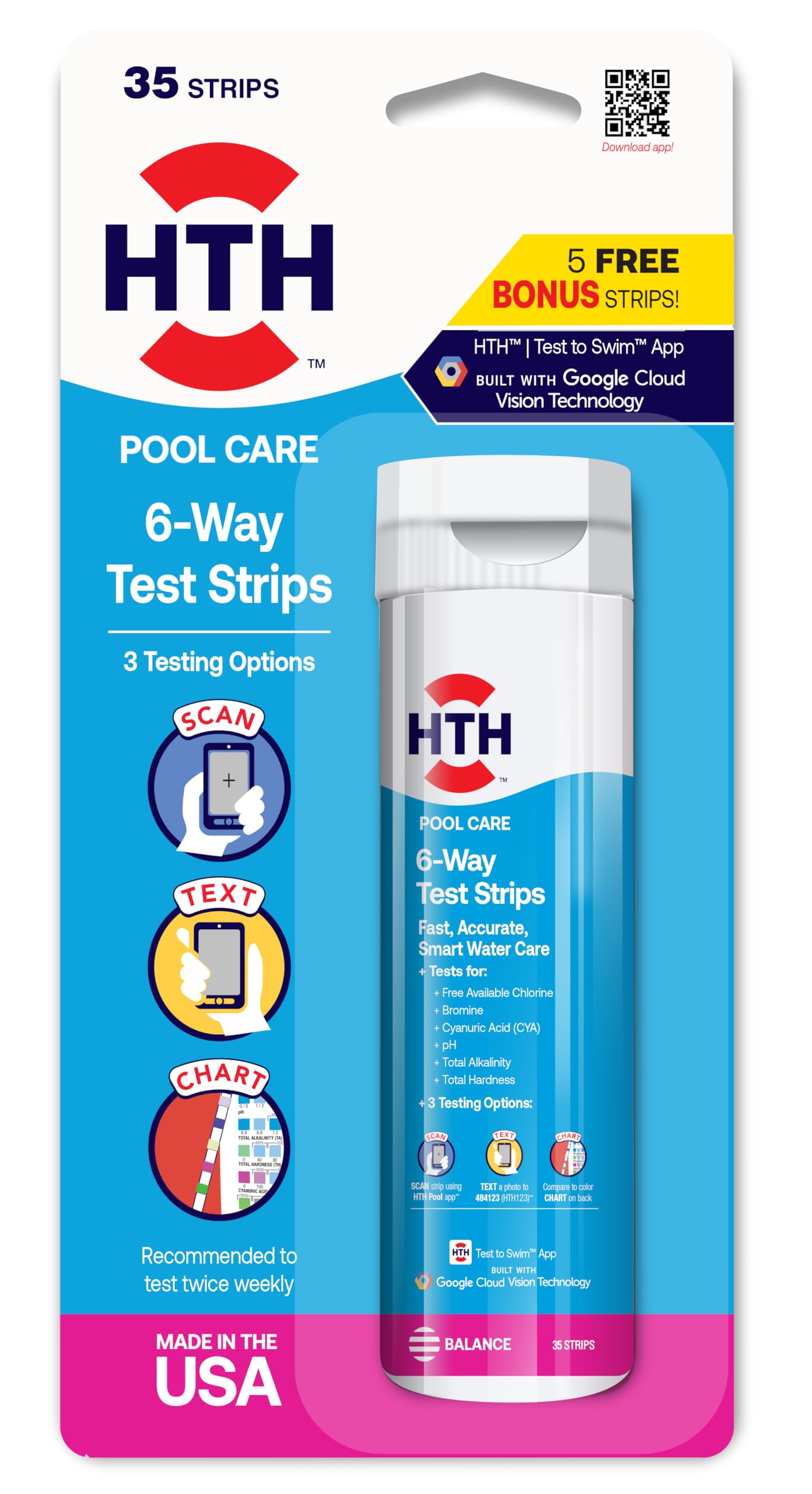HTH 1279R 6-way test strips pack for quick pool chemistry checks for balanced water