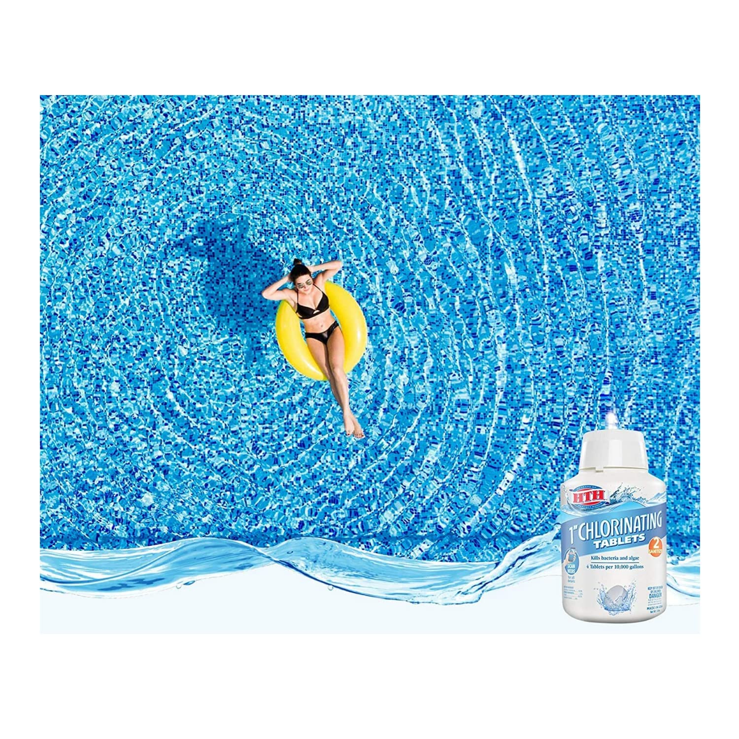 HTH 42031 tablets in a floater for even chlorine distribution