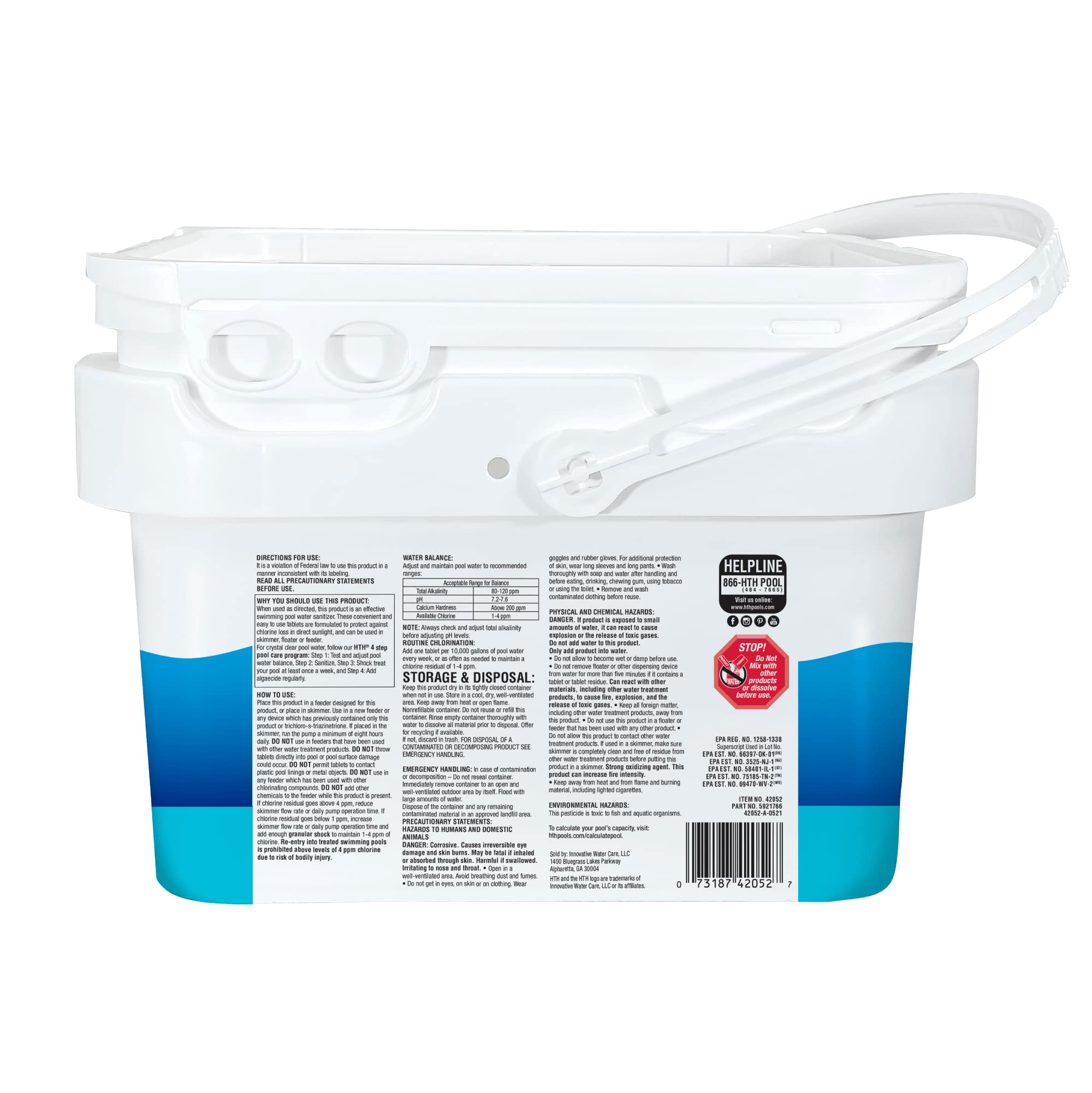 HTH 42052W chlorine tabs improve water clarity for sparkling pool water.