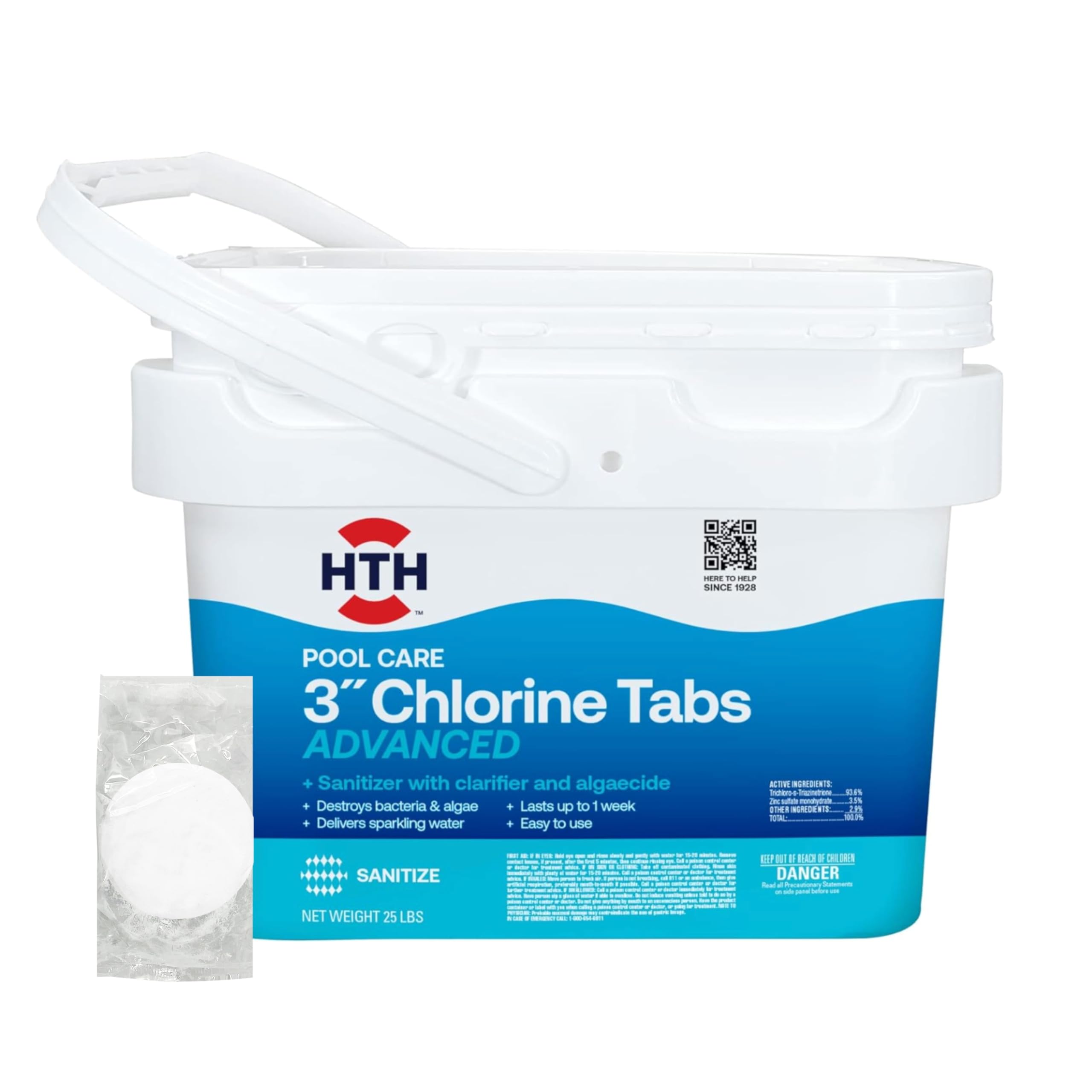 HTH 42055W packaging showing individually wrapped chlorine tabs for easy handling