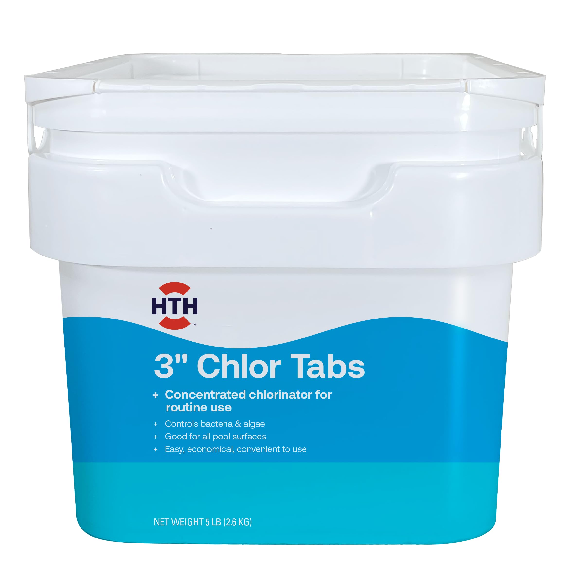 HTH 42064 tablets shown for measured dosing and easy weekly sanitation