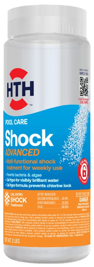 HTH 52043 Shock Advanced pour action showing fast-dissolving granules for easy dosing.