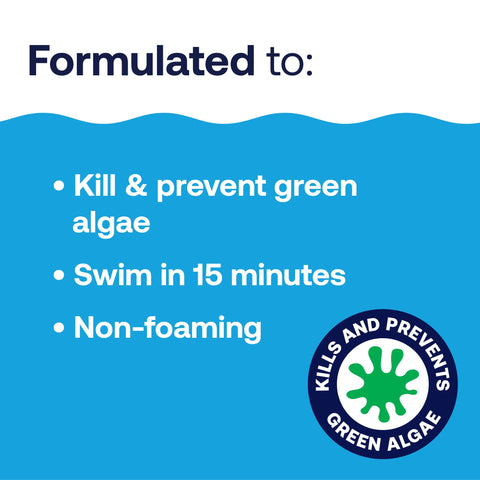 HTH Algae Guard Ultra label graphic illustrating strong algae protection