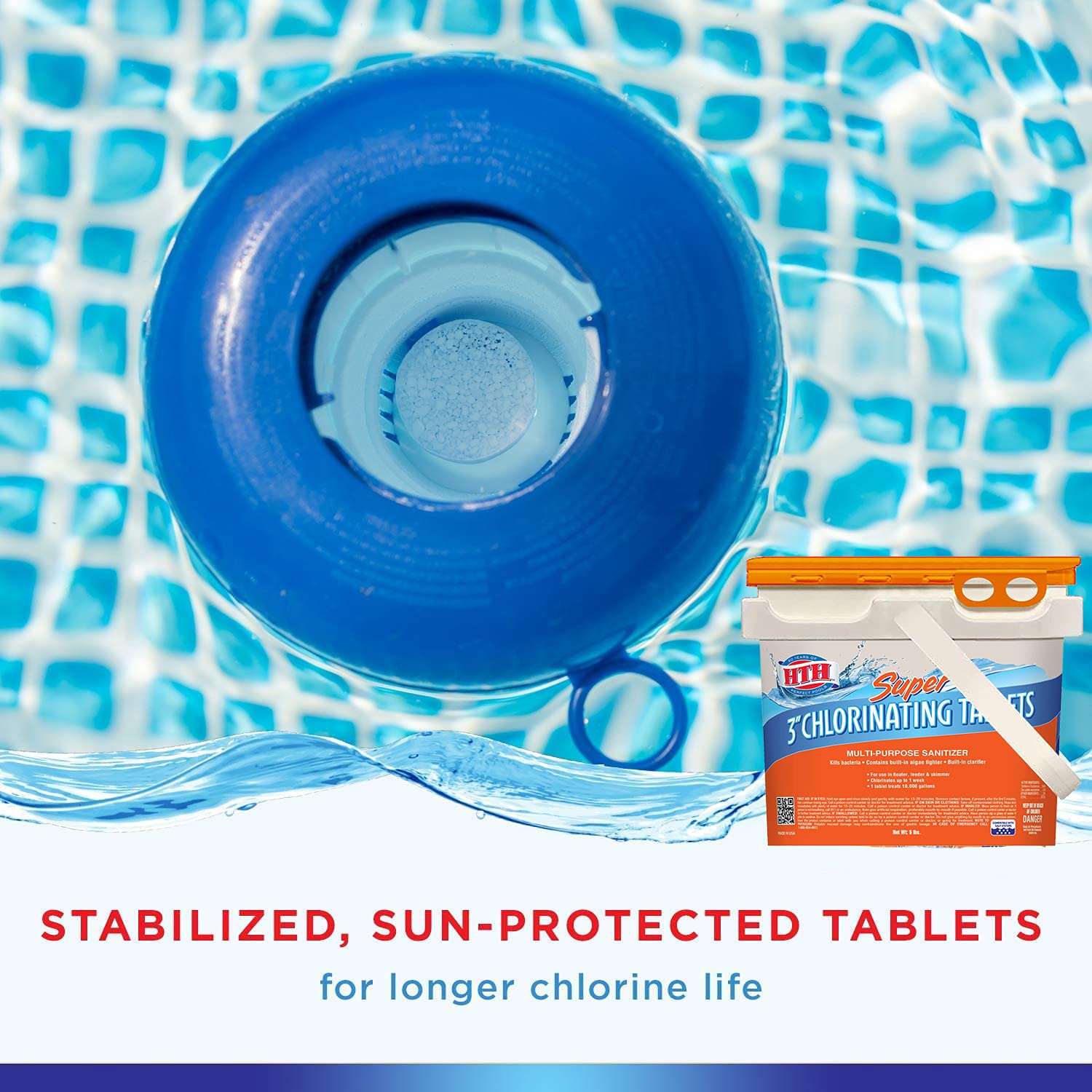 HTH algae-protection tablets close-up highlighting algae prevention