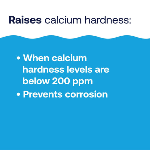 HTH Calcium Hardness Up packaging on display communicates compatibility with all pool types.