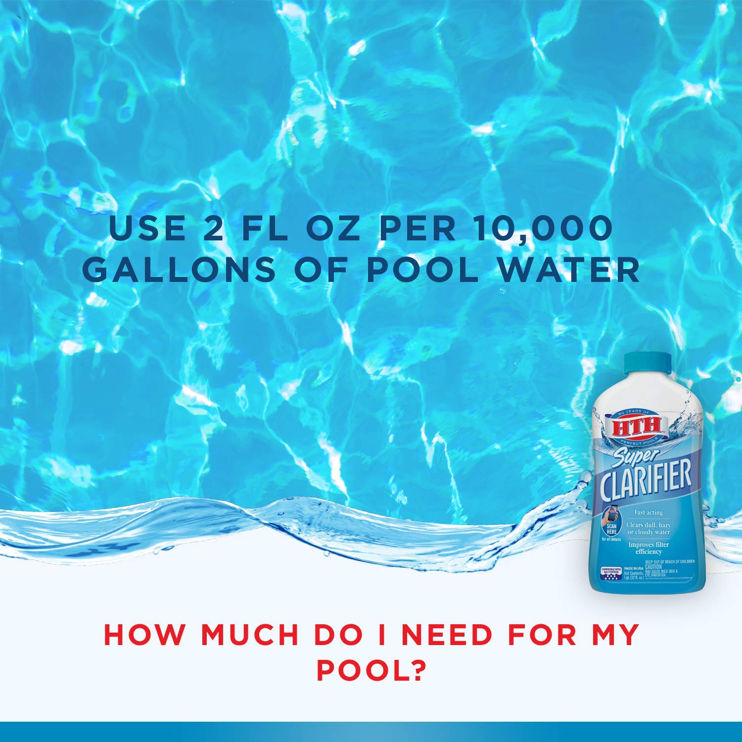 Clear pool water after treatment with HTH 67023 in backyard