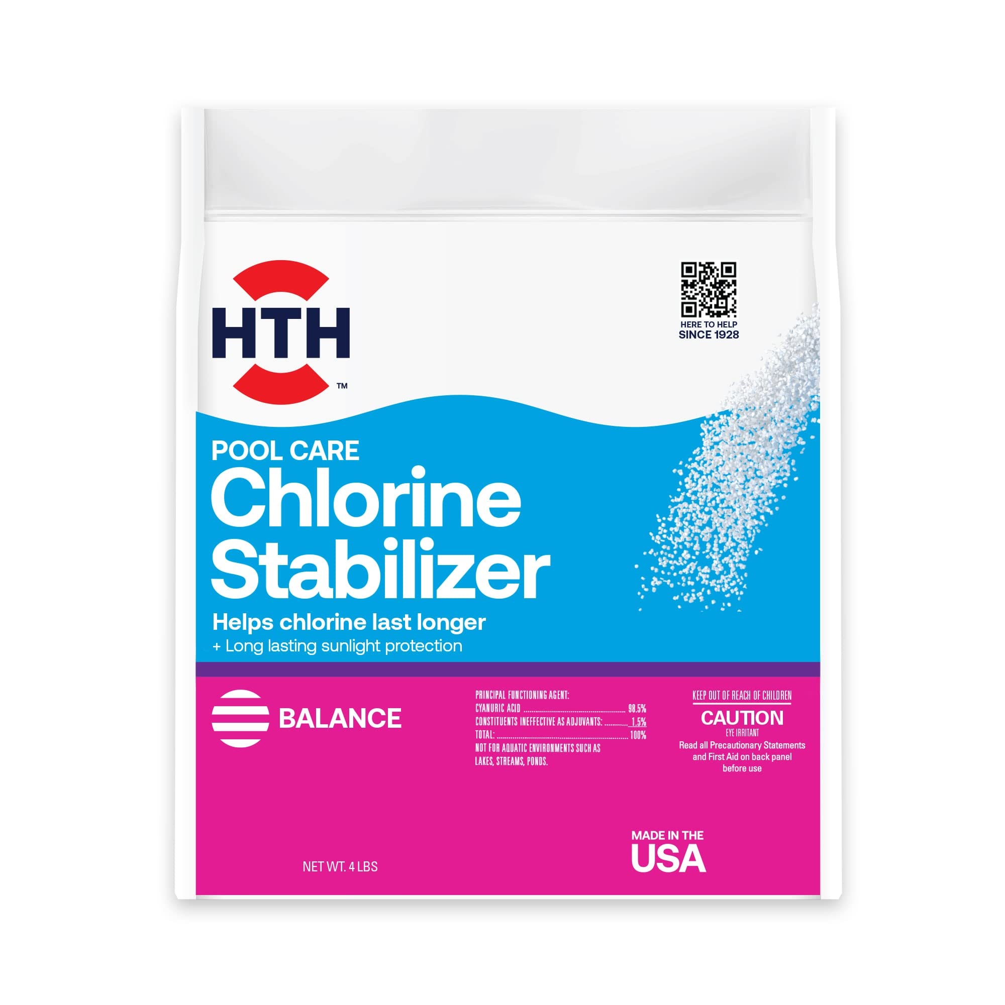 HTH pool stabilizer 4lb bottle ready for pool care and chlorine longevity