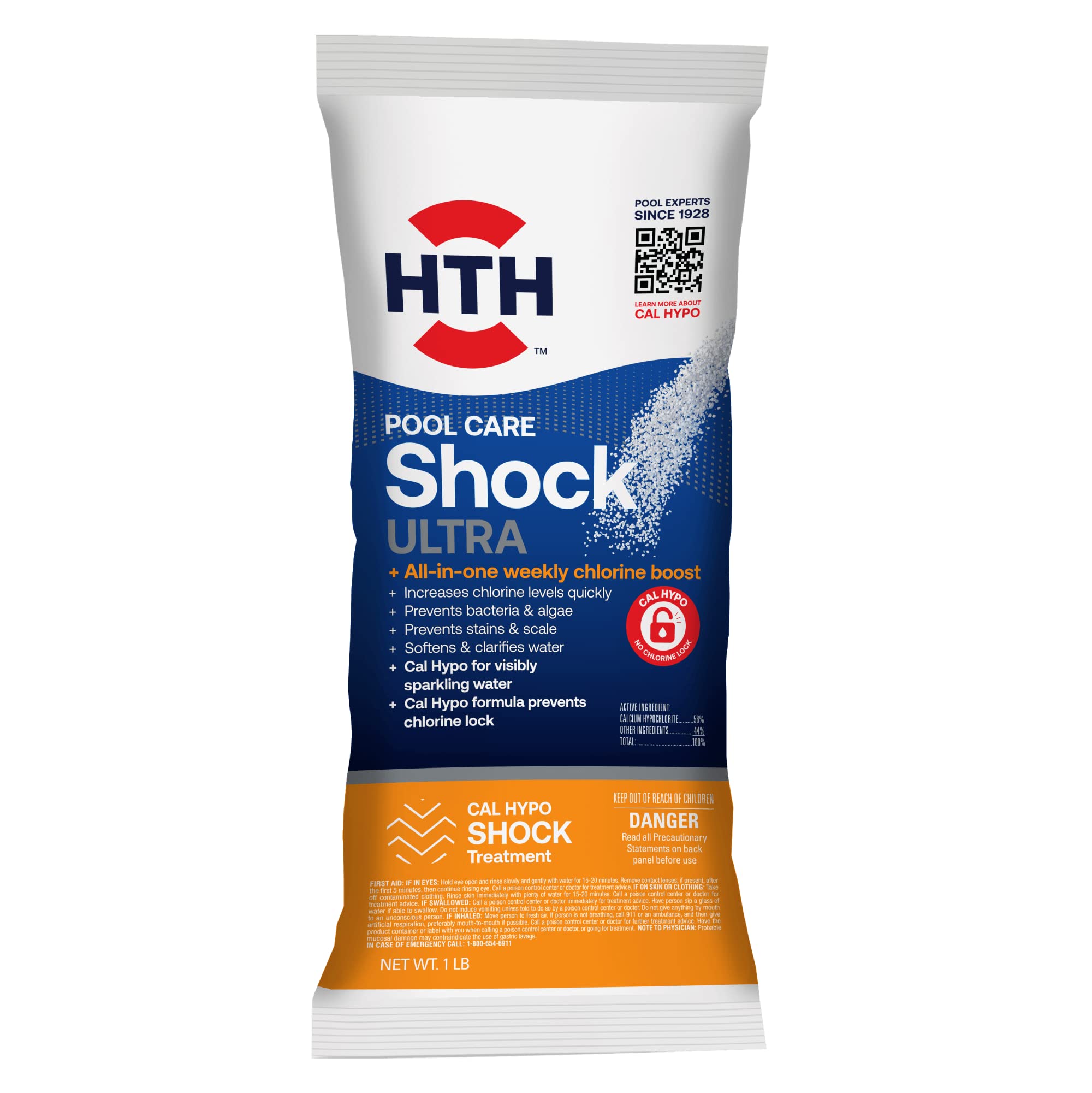 HTH Shock Ultra packaging ready for pool treatment.
