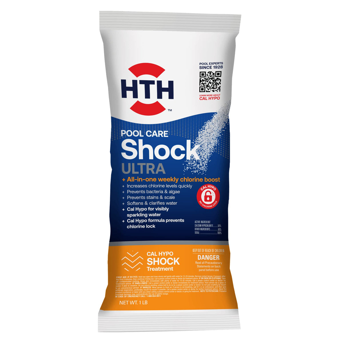 HTH Shock Ultra packaging ready for pool treatment.