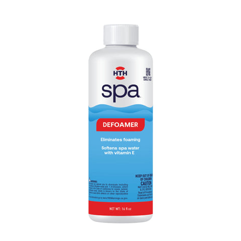 HTH Spa 86116 Defoamer bottle pouring to calm foam and soften water.