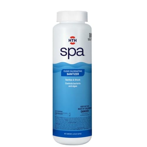HTH Spa 86134 bottle label front—easy-to-read instructions for effective spa sanitizing.