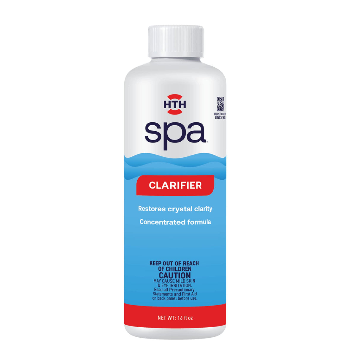 HTH Spa Clarifier bottle ready for spa care, promotes crystal water