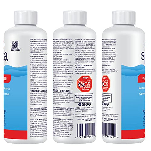 HTH Spa Clarifier pouring into spa to speed clarity