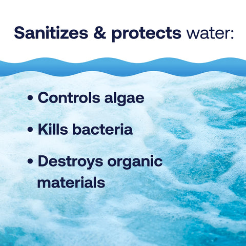 HTH Spa 86134 pouring sanitizer into spa—demonstrates quick addition to water care routine.