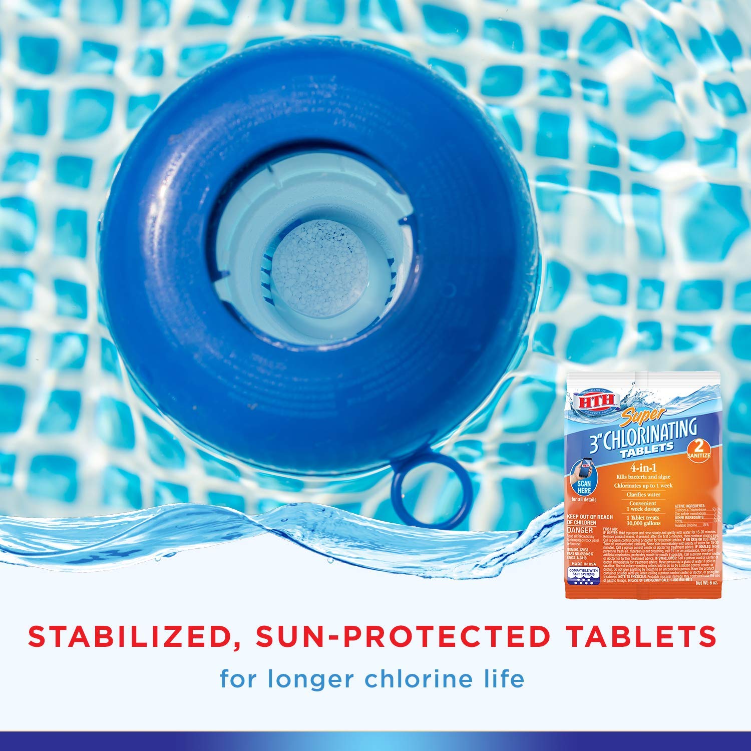 Tablet dissolving in water to help keep pool clear and balanced