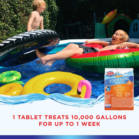 Pool scene with sparkling water and HTH tablets in use