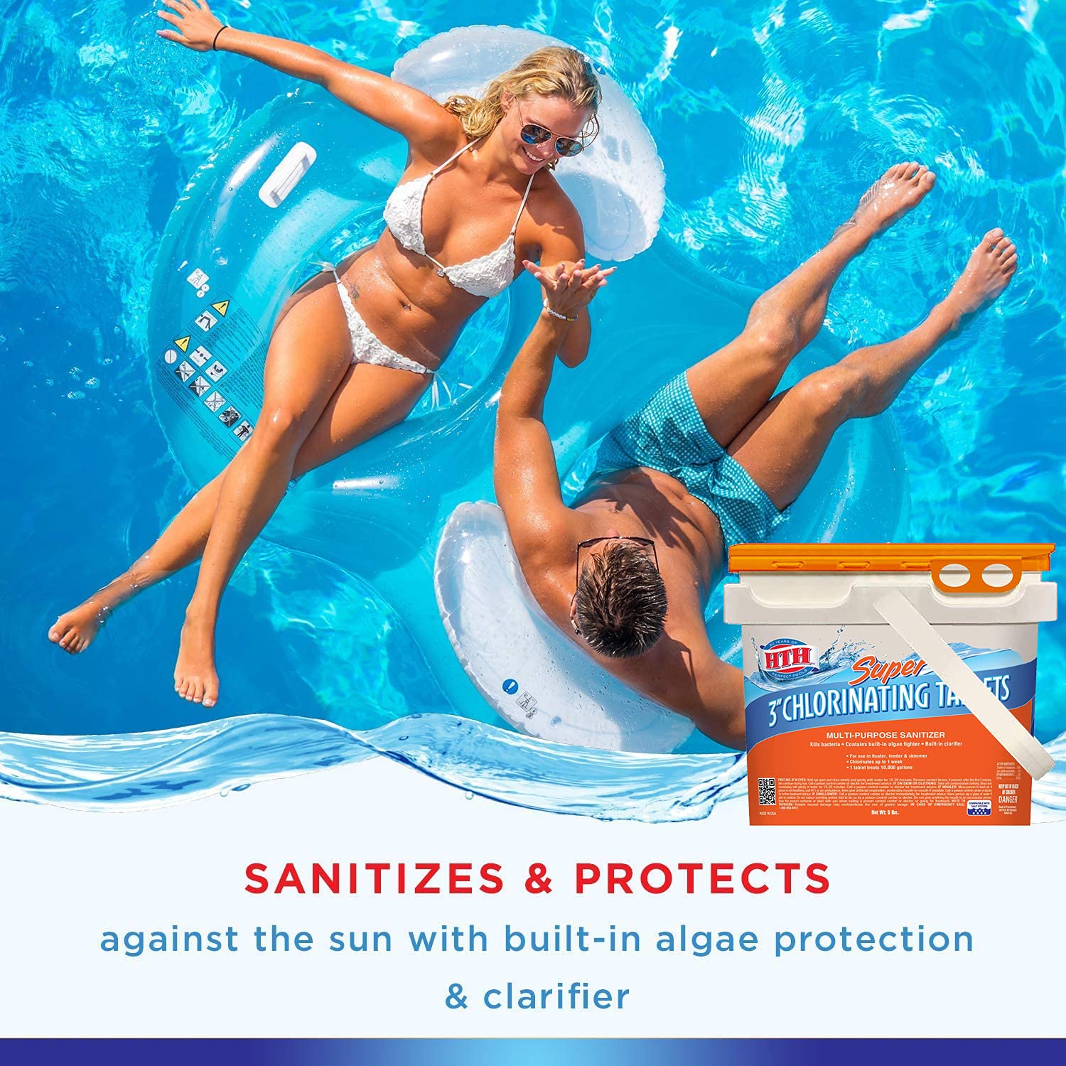 HTH Super 3-inch tablets improving pool water clarity through treatment