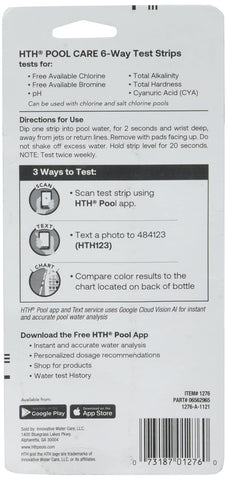 HTH Test to Swim strip being dipped for easy chlorine and pH checks.