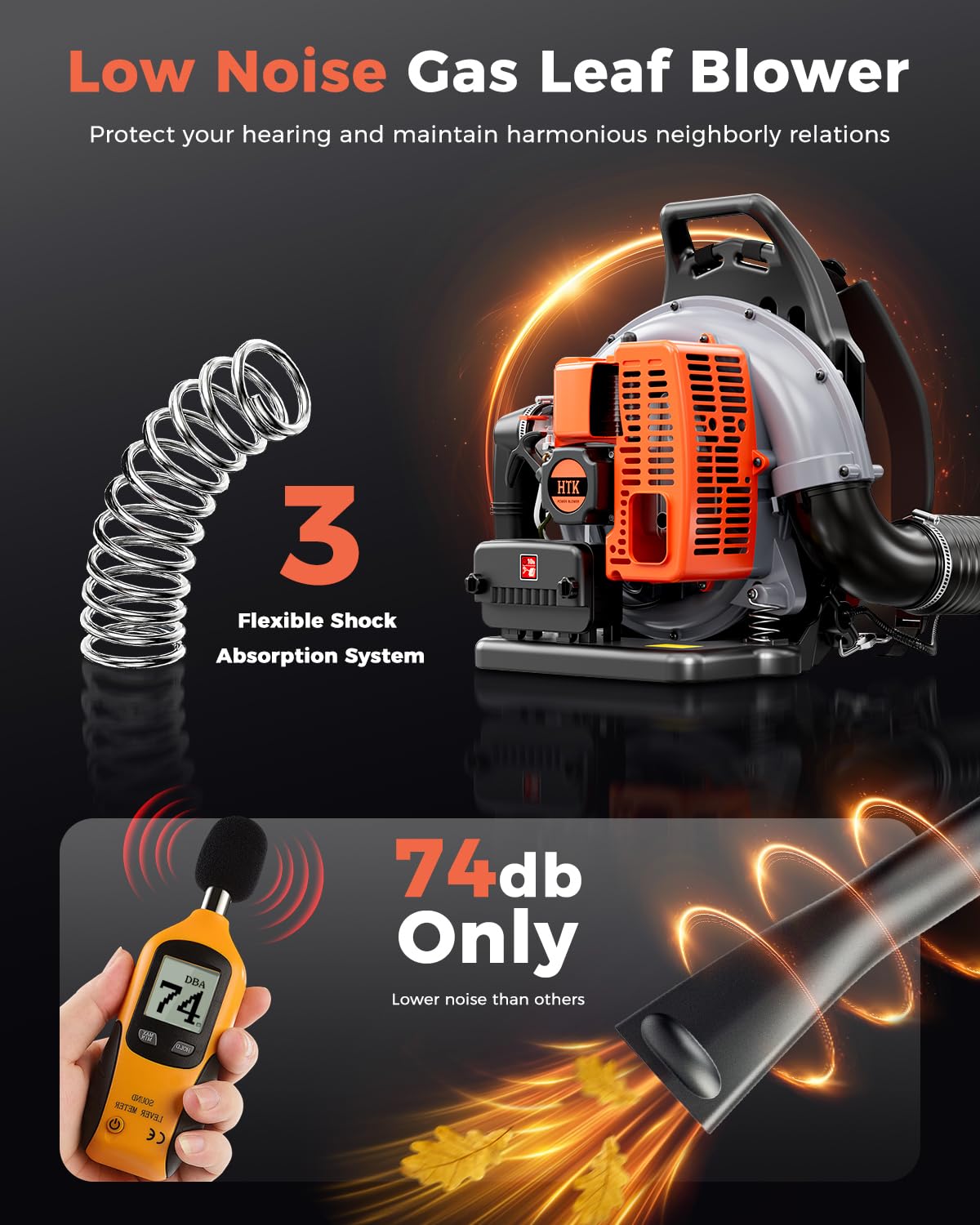 HTK Backpack Blower velocity 205 mph for deep-cleaning of stubborn debris