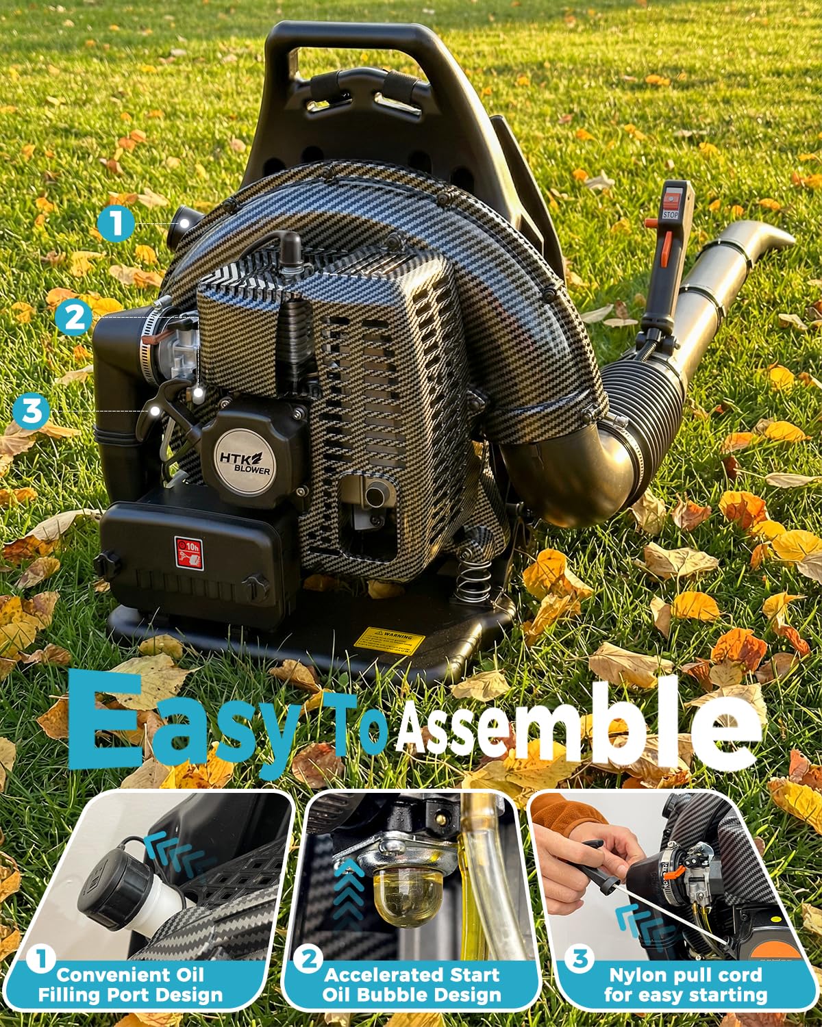 HTK backpack blower ideal for seasonal yard cleanup and snow removal