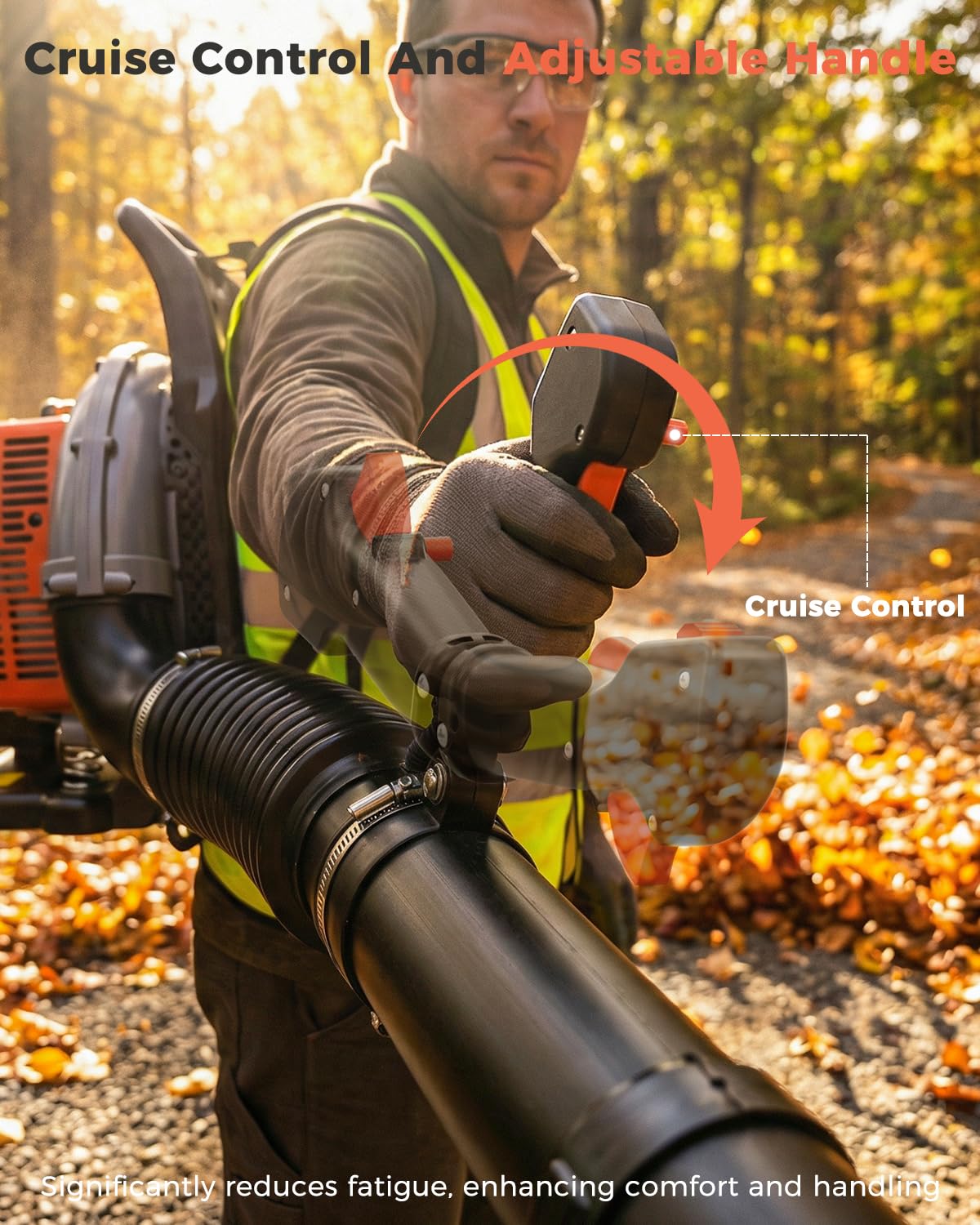 HTK Backpack Blower cruise control maintains steady power with reduced trigger effort