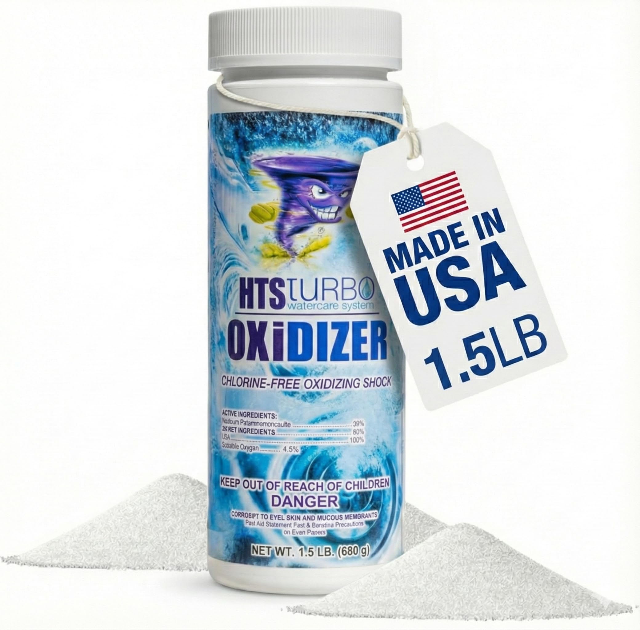 HTS Turbo oxidizer spa shock bottle front label boosts water clarity