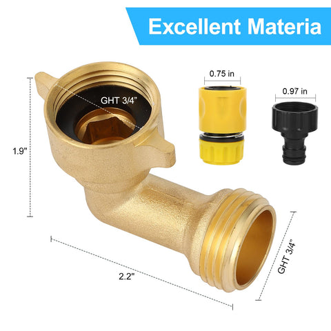 htskwa 3/4 FHT to 3/4 MHT elbow assembly ideal for garden and RV connections.