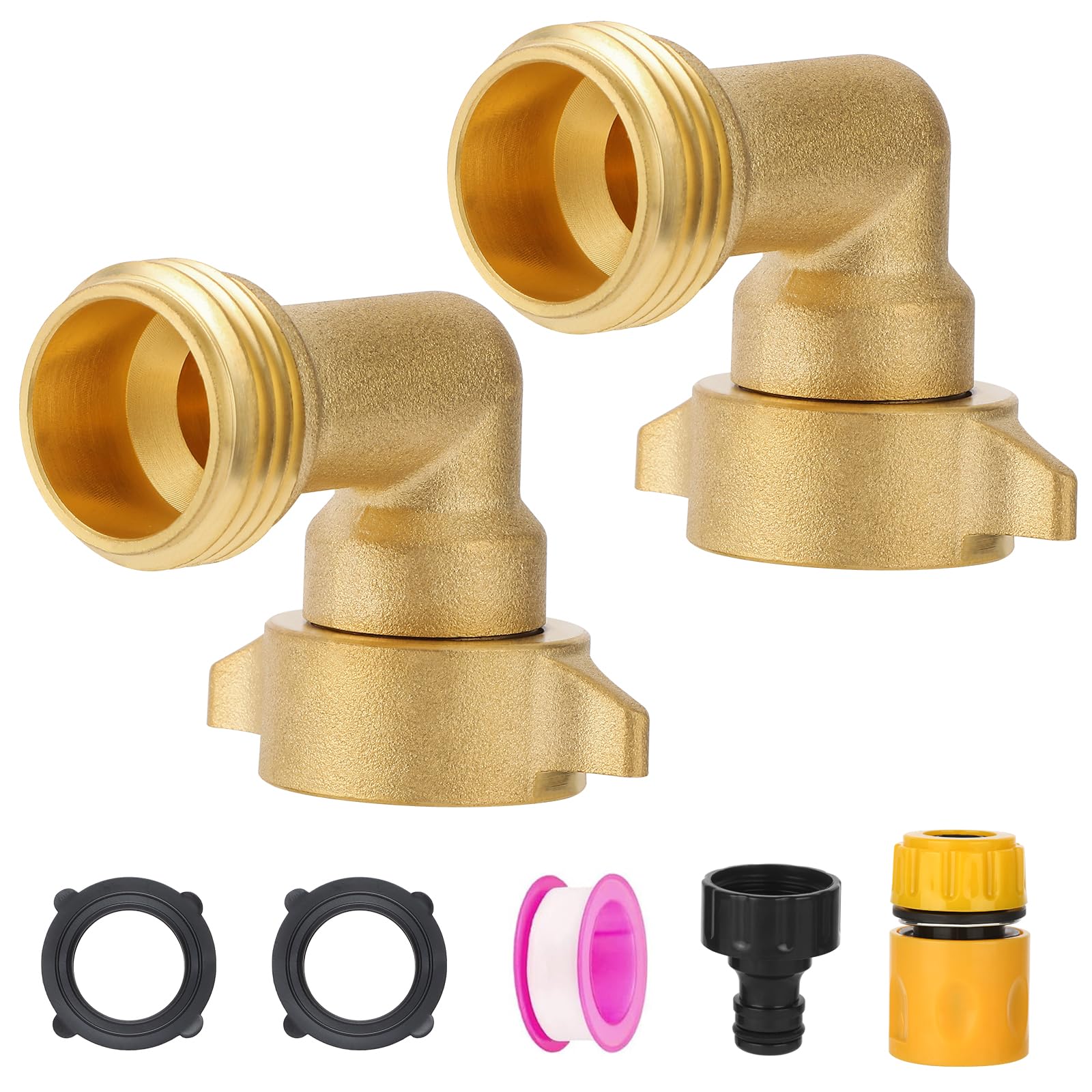 htskwa 90-degree brass elbow connection reduces hose kink and improves flow.