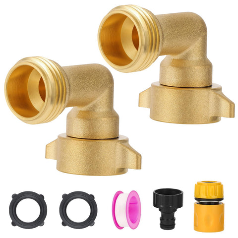 htskwa 90-degree brass elbow connection reduces hose kink and improves flow.